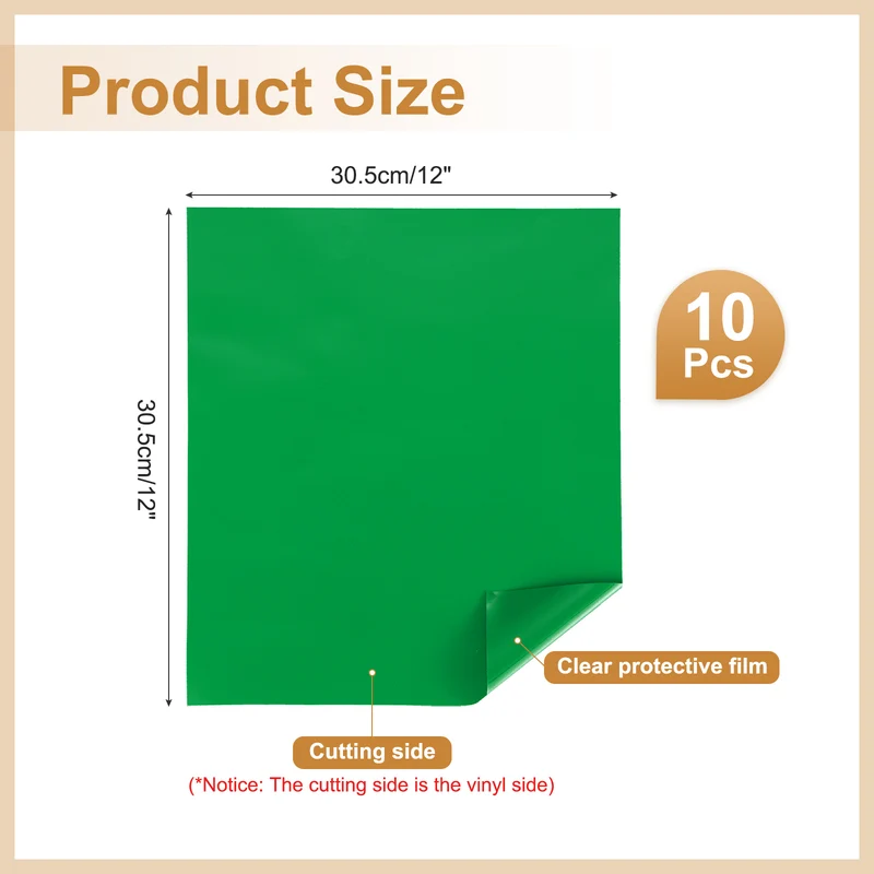 10Pcs Adhesive Vinyl Sheets Bundle,12”x12”Self Adhesive Vinyl, Green