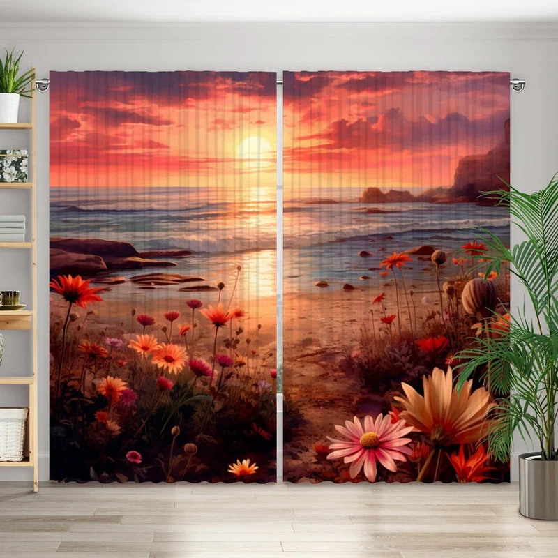Vorhang Motiv "Blumen gemalt Meer Küste"