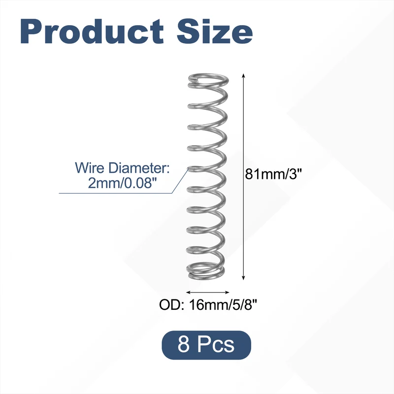 8Pcs SP 9730 Compression Spring 304 Stainless Steel, 0.080" GA, 5/8"x3"
