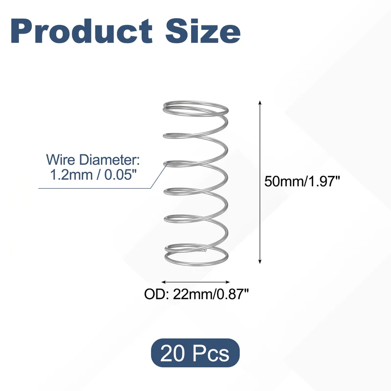 20Pcs Compression Spring 304 Stainless Steel, 1.2mm Wire, 22x50mm (ODxL)