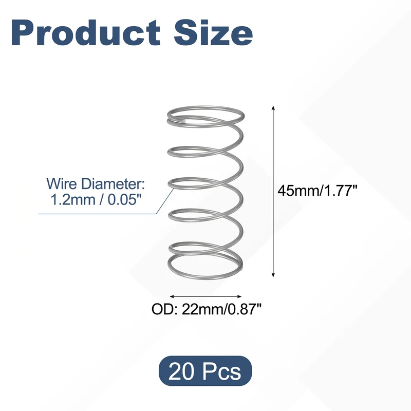 20Pcs Compression Spring 304 Stainless Steel, 1.2mm Wire, 22x45mm (ODxL)