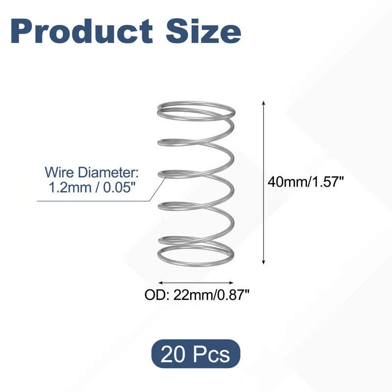 20Pcs Compression Spring 304 Stainless Steel, 1.2mm Wire, 22x40mm (ODxL)