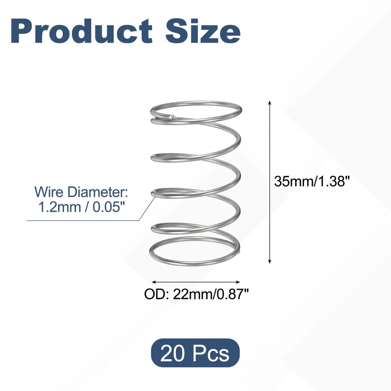 20Pcs Compression Spring 304 Stainless Steel, 1.2mm Wire, 22x35mm (ODxL)