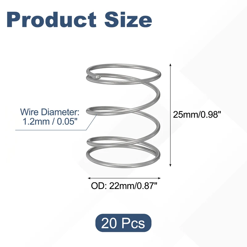 20Pcs Compression Spring 304 Stainless Steel, 1.2mm Wire, 22x25mm (ODxL)