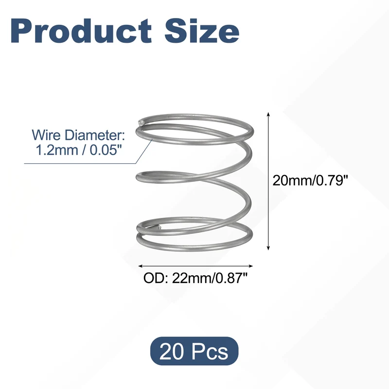 20Pcs Compression Spring 304 Stainless Steel, 1.2mm Wire, 22x20mm (ODxL)