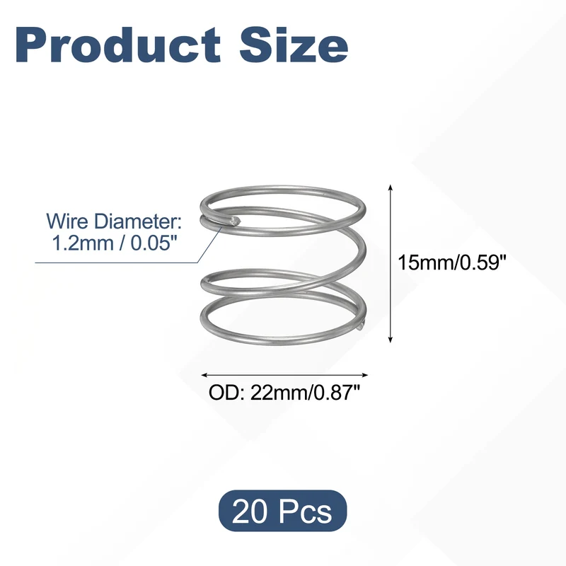 20Pcs Compression Spring 304 Stainless Steel, 1.2mm Wire, 22x15mm (ODxL)