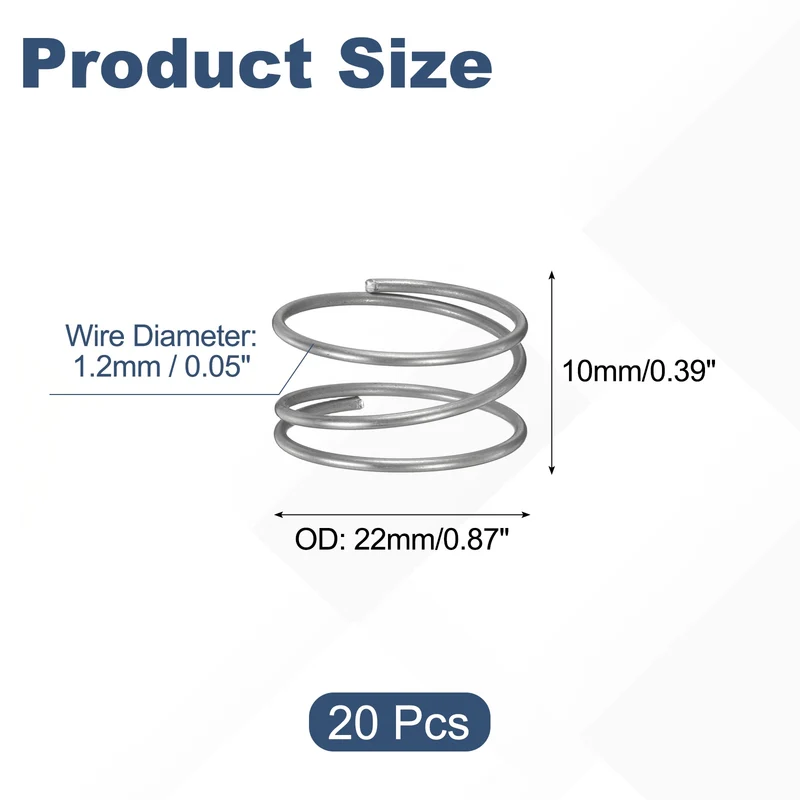 20Pcs Compression Spring 304 Stainless Steel, 1.2mm Wire, 22x10mm (ODxL)