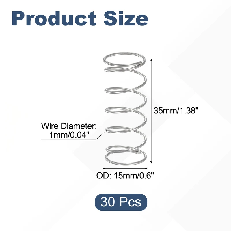 30Pcs Compression Spring 304 Stainless Steel, 1mm Wire, 15x35mm (ODxL)
