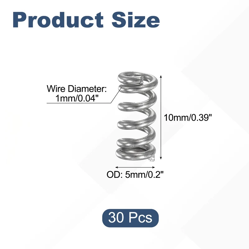 30Pcs Compression Spring 304 Stainless Steel, 1mm Wire, 5x10mm (ODxL)