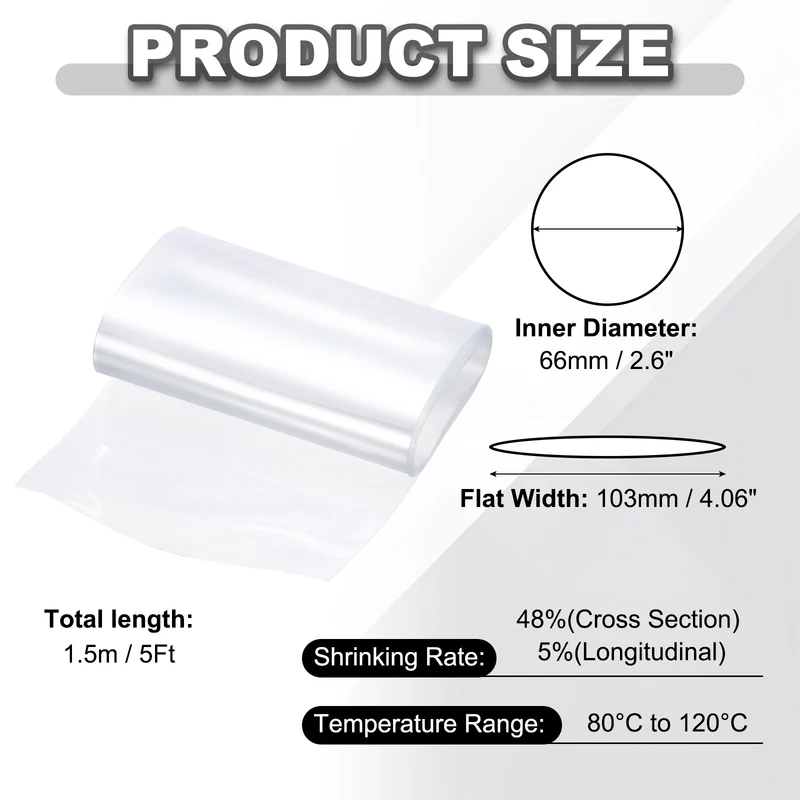 Battery Wrap, Heat Shrink Tubing, 103mm Flat Width 66mm ID, Transparent