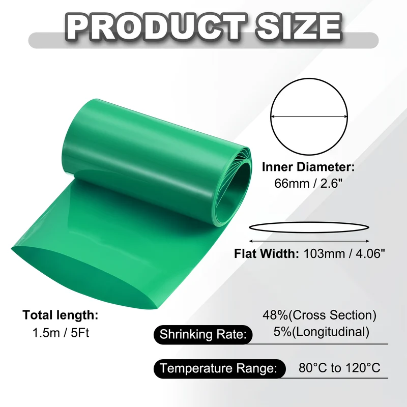 Battery Wrap, Heat Shrink Tubing, 103mm Flat Width 66mm ID, Green