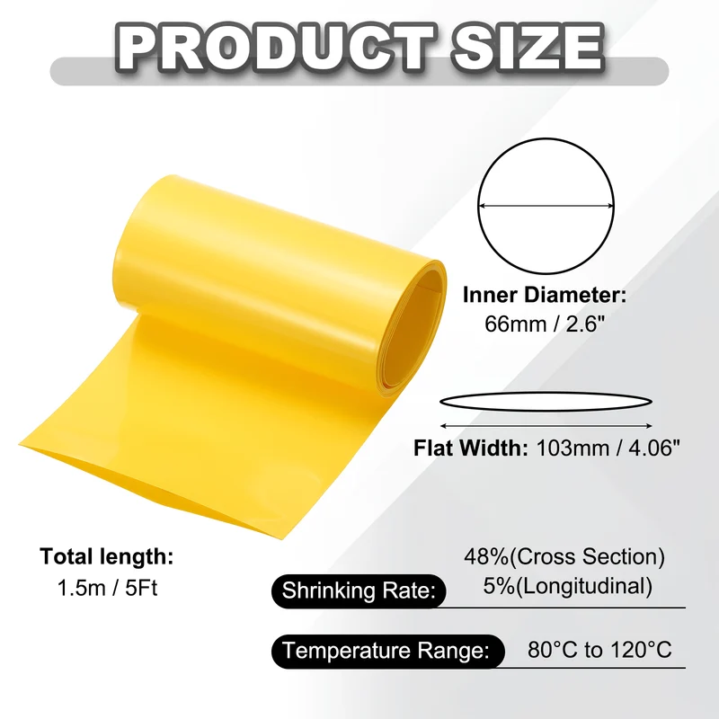 Battery Wrap, Heat Shrink Tubing, 103mm Flat Width 66mm ID, Yellow