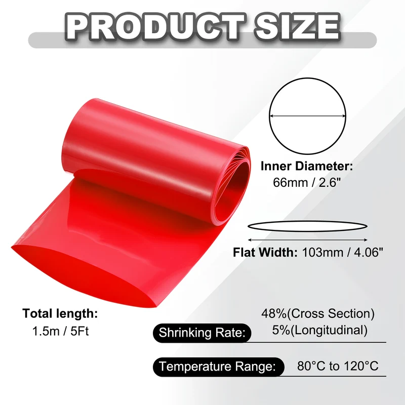 Battery Wrap, Heat Shrink Tubing, 103mm Flat Width 66mm ID, Red