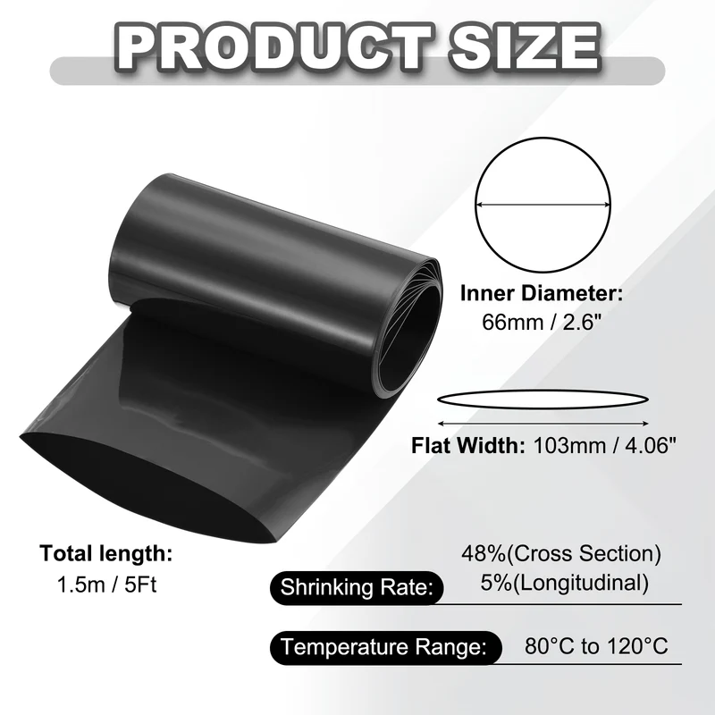 Battery Wrap, Heat Shrink Tubing, 103mm Flat Width 66mm ID, Black