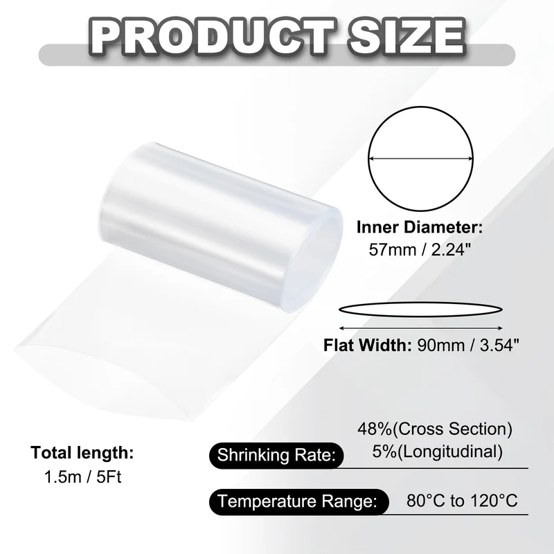 Battery Wrap, Heat Shrink Tubing, 90mm Flat Width 57mm ID, Transparent
