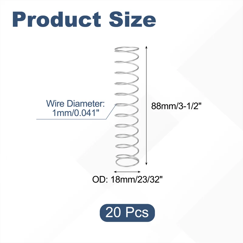 20Pcs SP 9711 Compression Spring 304 Stainless Steel, 0.041" GA, 23/32"x3-1/2"
