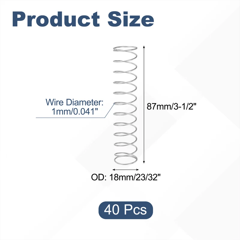 40Pcs SP 9711 Compression Spring 304 Stainless Steel, 0.041" GA, 23/32"x3-1/2"