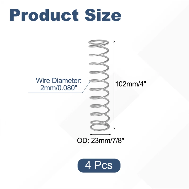 4Pcs SP 9713 Compression Spring 304 Stainless Steel, 0.080" GA, 7/8"x4"