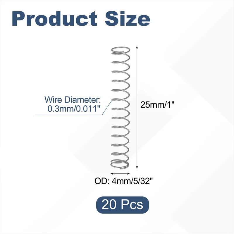 20Pcs SP 9714 Compression Spring 304 Stainless Steel, 0.011" GA, 5/32"x1"