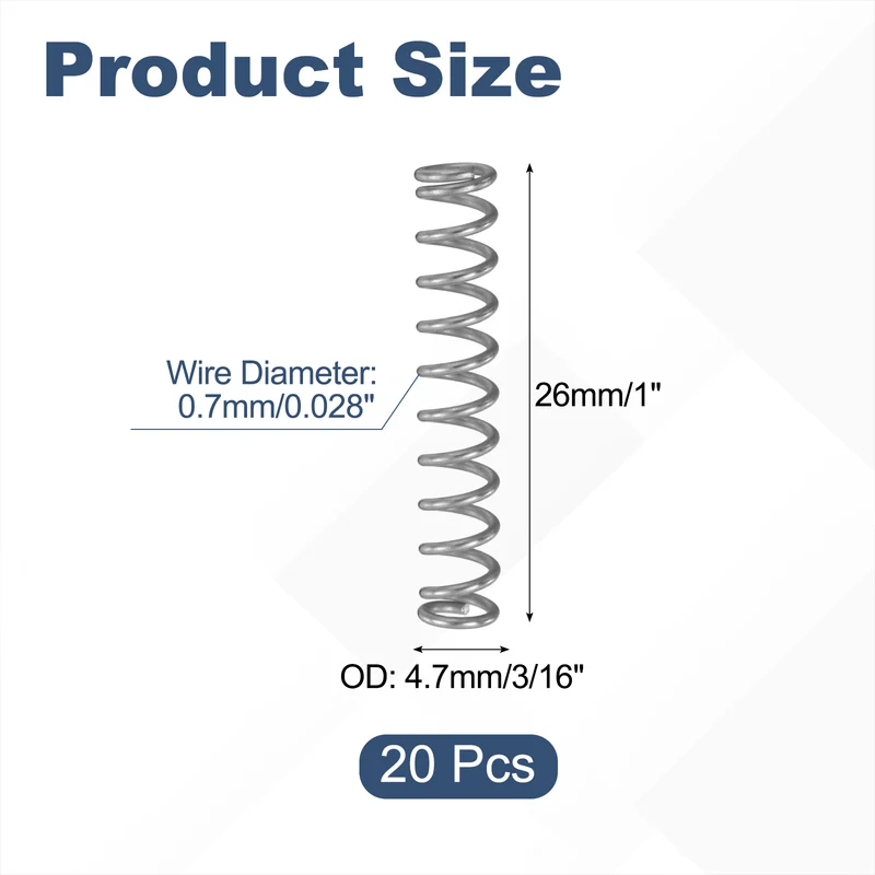 20Pcs SP 9715 Compression Spring 304 Stainless Steel, 0.028" GA, 3/16"x1"