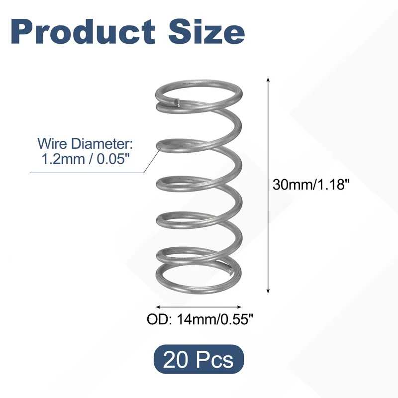 20Pcs Compression Spring 304 Stainless Steel, 1.2mm Wire, 14x30mm (ODxL)
