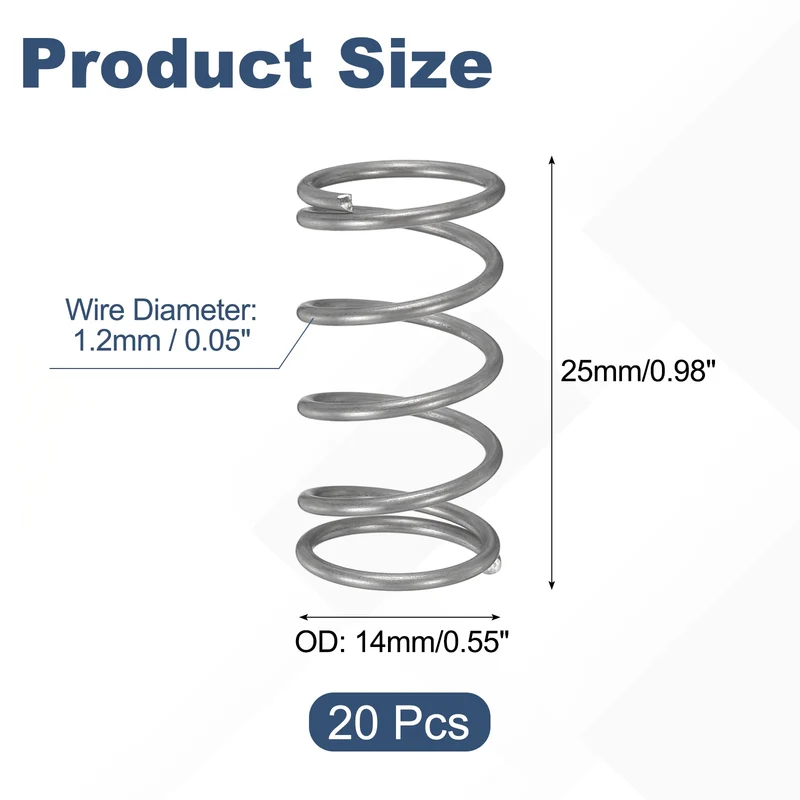 20Pcs Compression Spring 304 Stainless Steel, 1.2mm Wire, 14x25mm (ODxL)