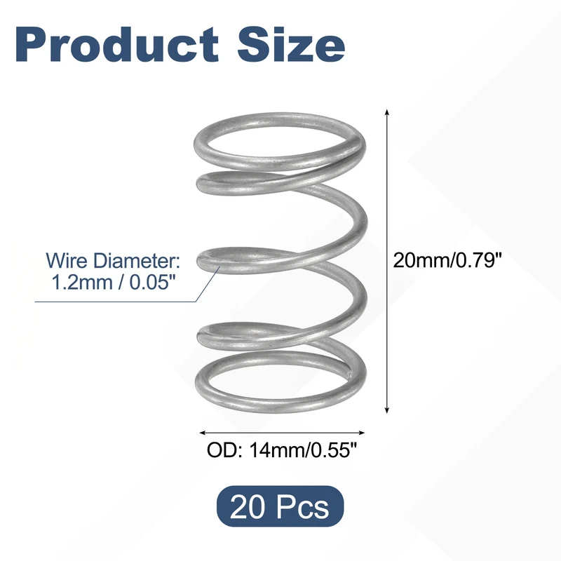 20Pcs Compression Spring 304 Stainless Steel, 1.2mm Wire, 14x20mm (ODxL)