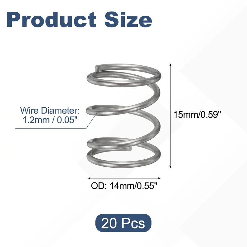 20Pcs Compression Spring 304 Stainless Steel, 1.2mm Wire, 14x15mm (ODxL)