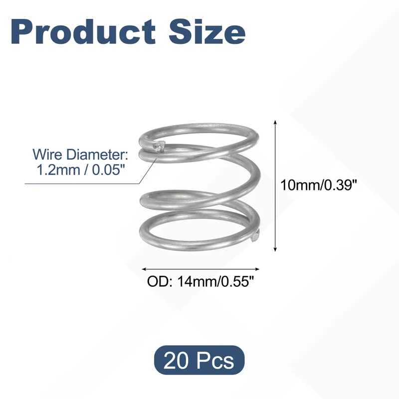 20Pcs Compression Spring 304 Stainless Steel, 1.2mm Wire, 14x10mm (ODxL)
