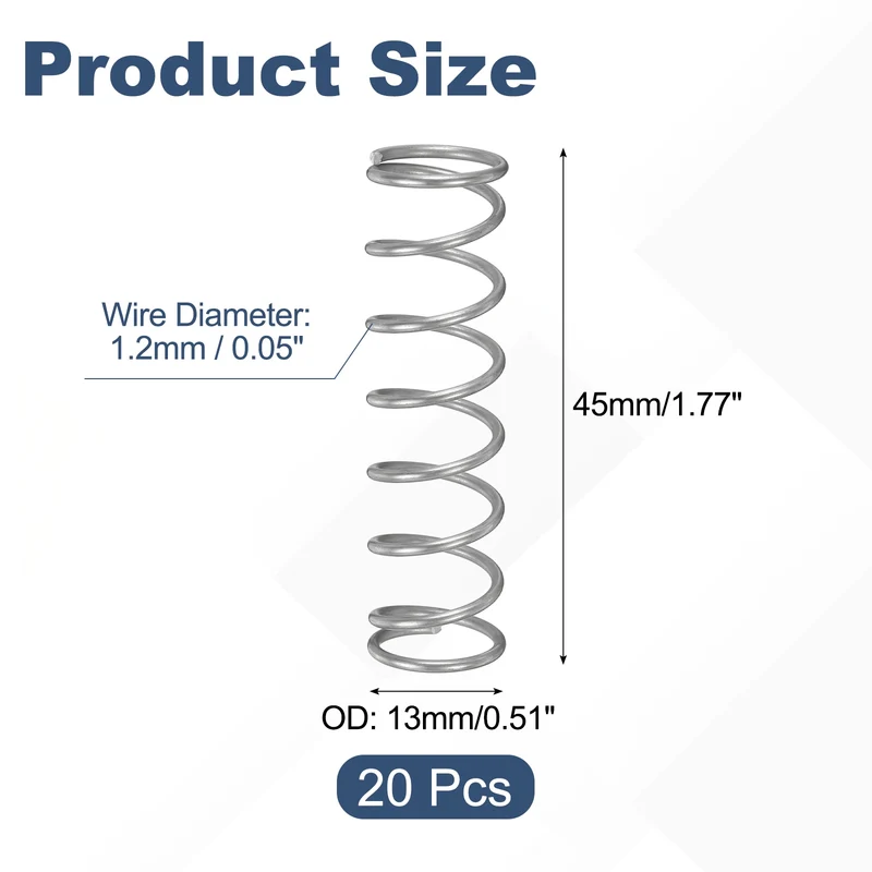 20Pcs Compression Spring 304 Stainless Steel, 1.2mm Wire, 13x45mm (ODxL)