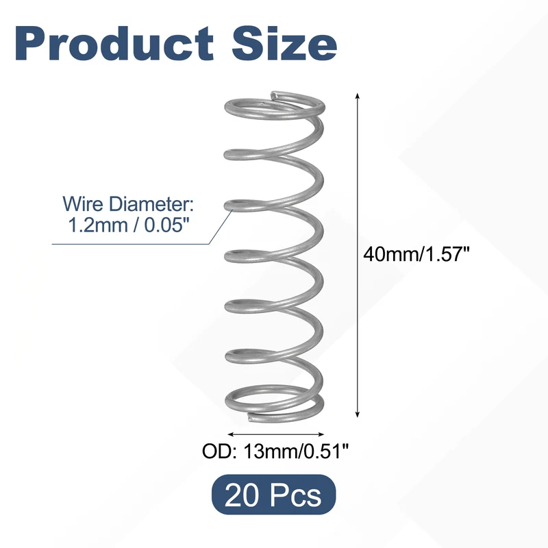 20Pcs Compression Spring 304 Stainless Steel, 1.2mm Wire, 13x40mm (ODxL)