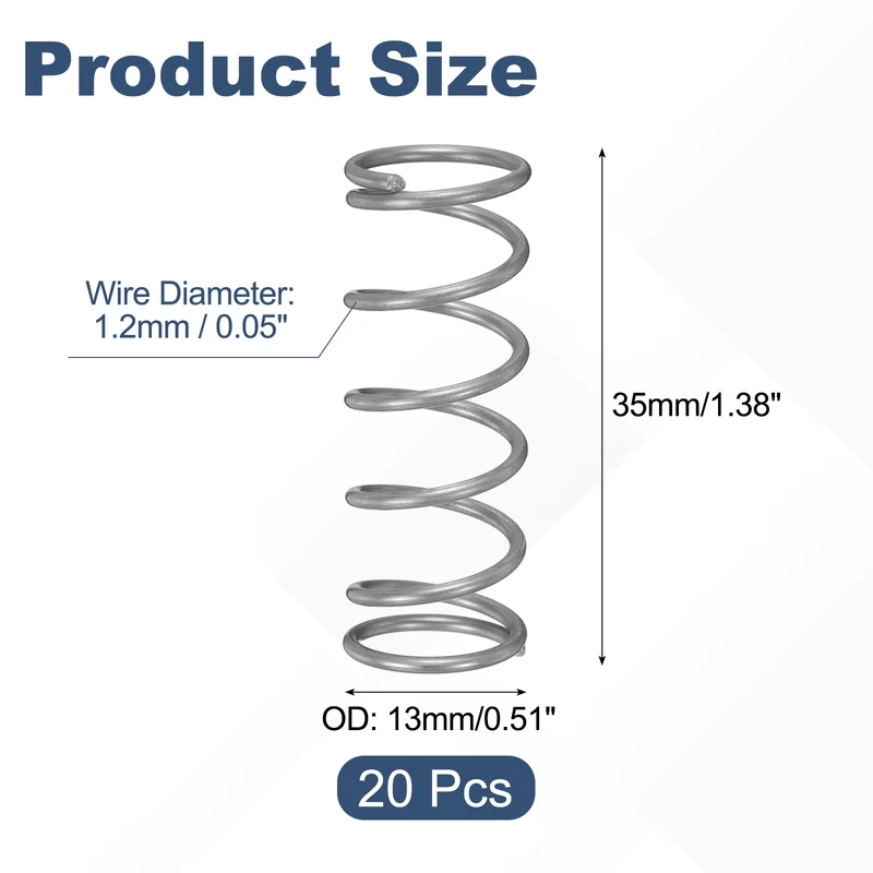 20Pcs Compression Spring 304 Stainless Steel, 1.2mm Wire, 13x35mm (ODxL)