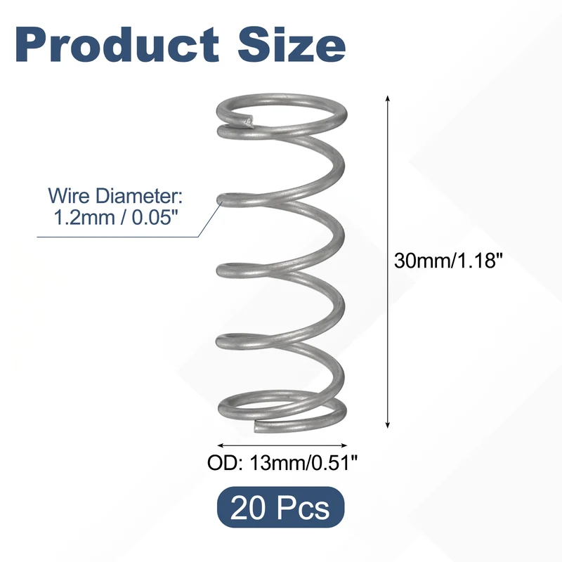 20Pcs Compression Spring 304 Stainless Steel, 1.2mm Wire, 13x30mm (ODxL)