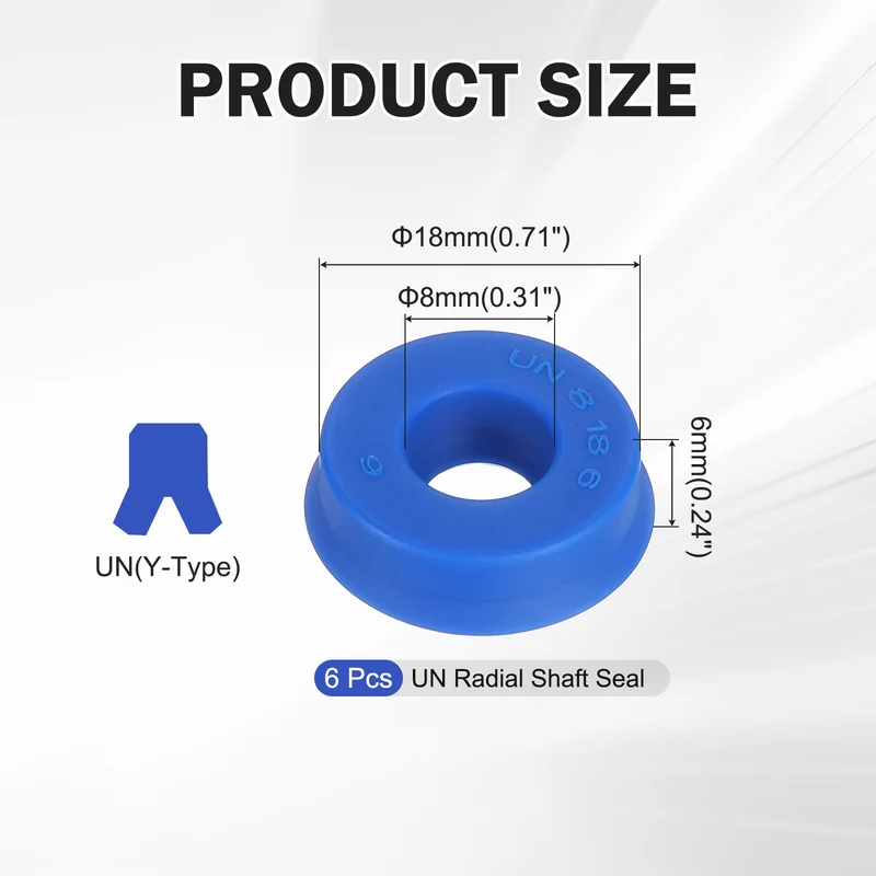 6 Pcs UN Radial Shaft Seal, 8mm ID x 18mm OD x 6mm Width TPU Oil Seal, Blue