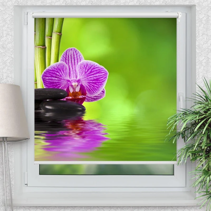 Klemmfix Rollo "Bambus Orchidee Steine" | Motiv-Klemmrollo