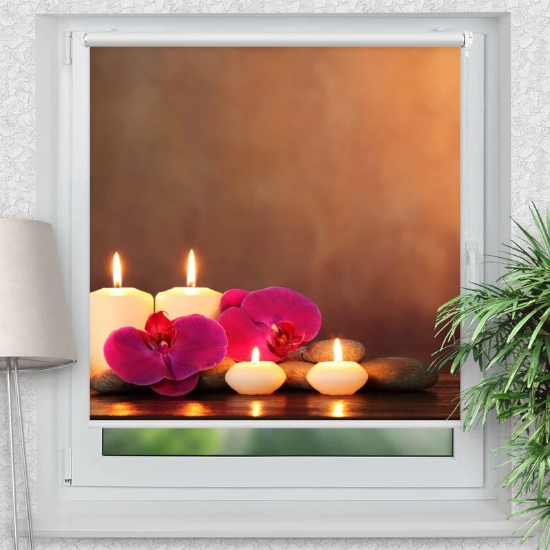 Klemmfix Rollo "Kerzen Orchideen Steine" | Motiv-Klemmrollo