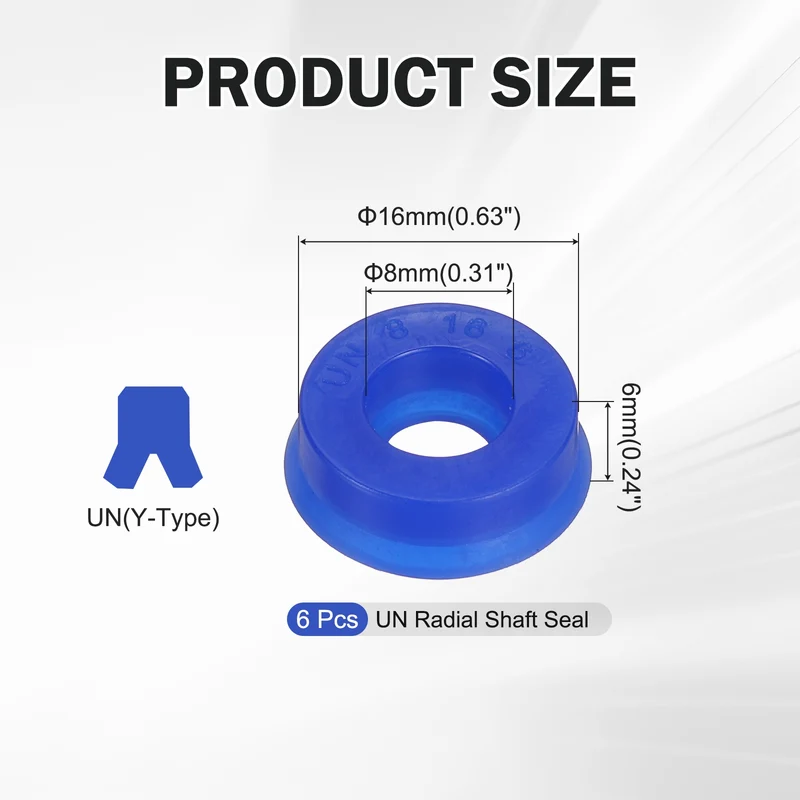 6 Pcs UN Radial Shaft Seal, 8mm ID x 16mm OD x 6mm Width TPU Oil Seal, Blue