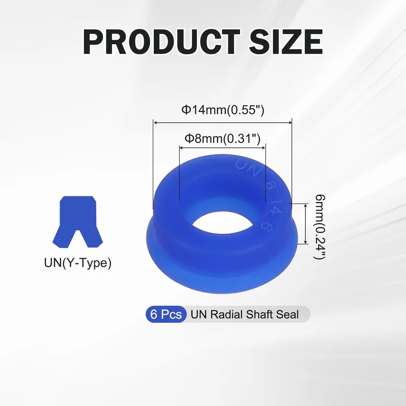6 Pcs UN Radial Shaft Seal, 8mm ID x 14mm OD x 6mm Width TPU Oil Seal, Blue
