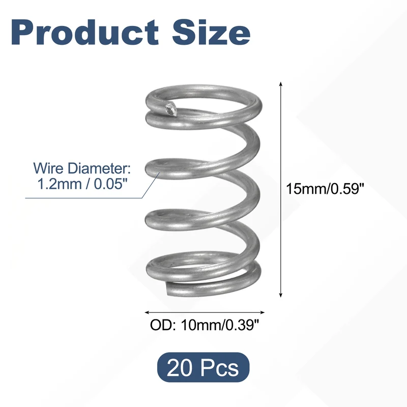 20Pcs Compression Spring 304 Stainless Steel, 1.2mm Wire, 10x15mm (ODxL)