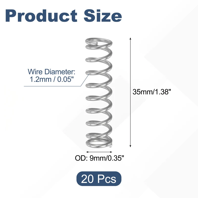 20Pcs Compression Spring 304 Stainless Steel, 1.2mm Wire, 9x35mm (ODxL)