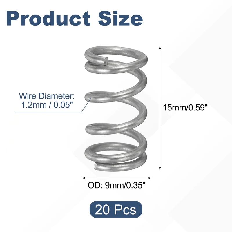 20Pcs Compression Spring 304 Stainless Steel, 1.2mm Wire, 9x15mm (ODxL)