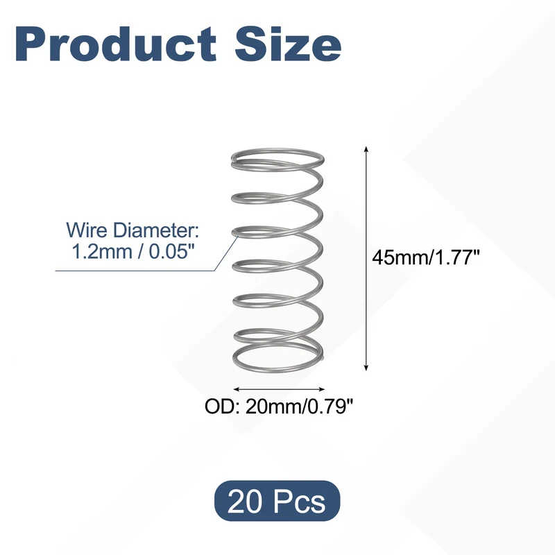 20Pcs Compression Spring 304 Stainless Steel, 1.2mm Wire, 20x45mm (ODxL)