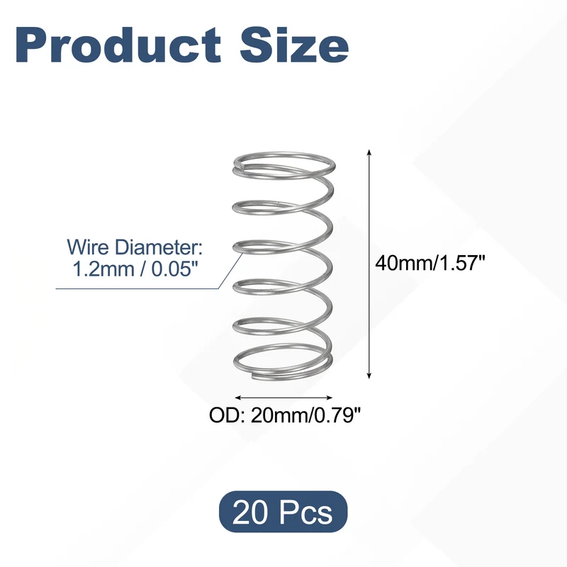 20Pcs Compression Spring 304 Stainless Steel, 1.2mm Wire, 20x40mm (ODxL)