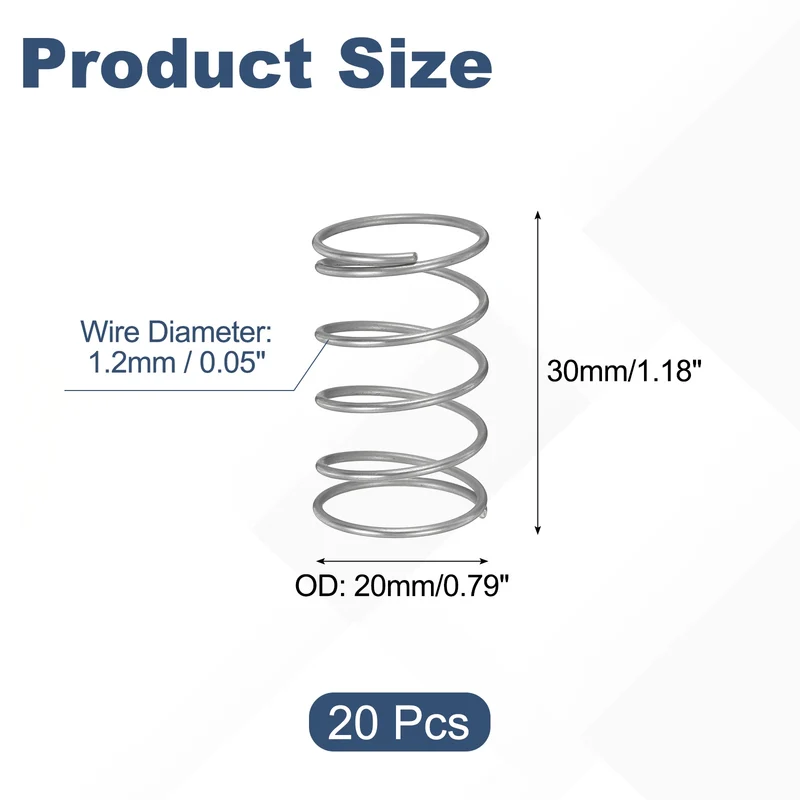 20Pcs Compression Spring 304 Stainless Steel, 1.2mm Wire, 20x30mm (ODxL)