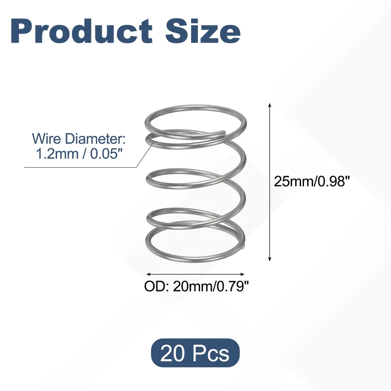 20Pcs Compression Spring 304 Stainless Steel, 1.2mm Wire, 20x25mm (ODxL)