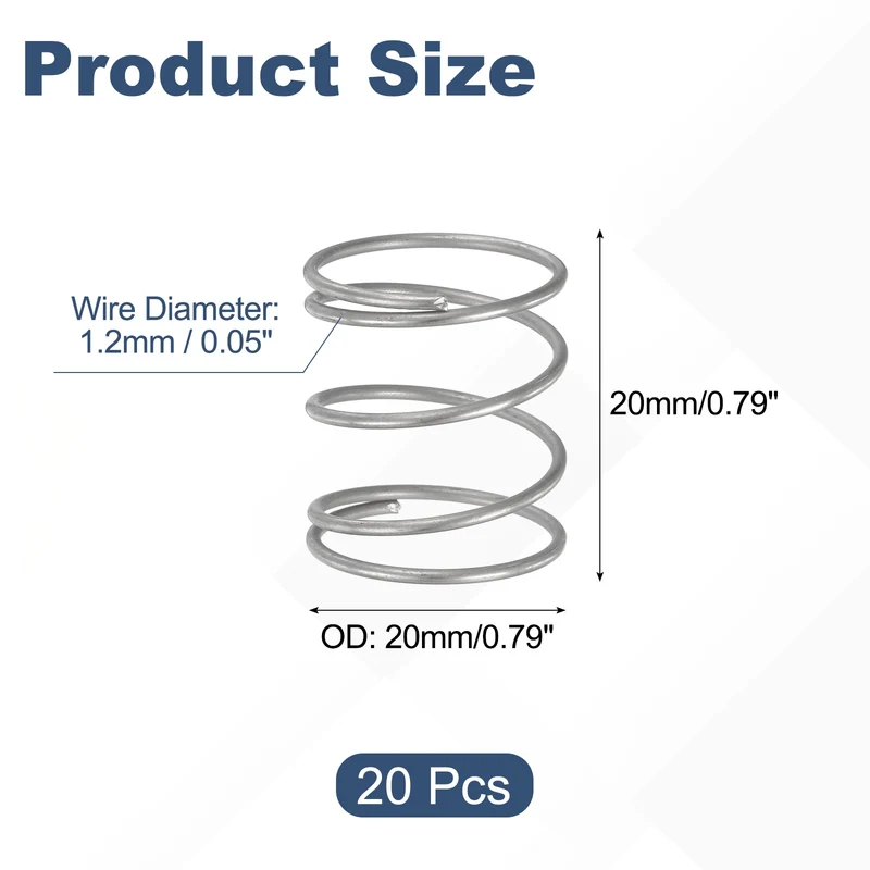 20Pcs Compression Spring 304 Stainless Steel, 1.2mm Wire, 20x20mm (ODxL)