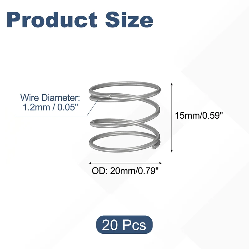 20Pcs Compression Spring 304 Stainless Steel, 1.2mm Wire, 20x15mm (ODxL)