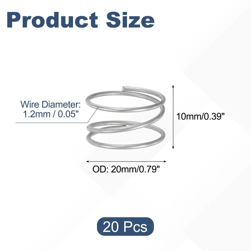 20Pcs Compression Spring 304 Stainless Steel, 1.2mm Wire, 20x10mm (ODxL)