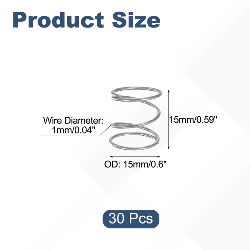 30Pcs Compression Spring 304 Stainless Steel, 1mm Wire, 15x15mm (ODxL)