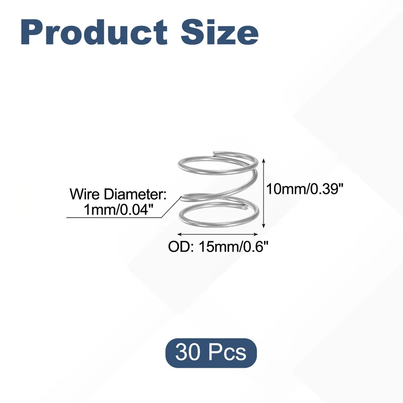 30Pcs Compression Spring 304 Stainless Steel, 1mm Wire, 15x10mm (ODxL)